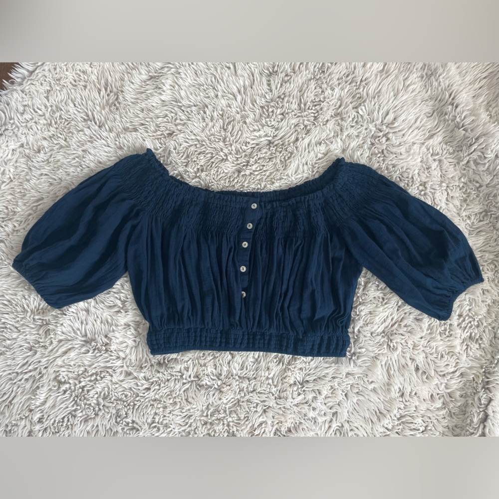 We The Free Dark Blue Off-Shoulder Blouse - Picture 4 of 7